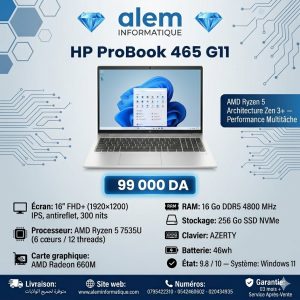 HP ProBook 465 G11 – Ryzen 5 7535U / 16Go DDR5 / 256Go SSD / 16″ FHD+