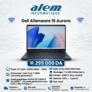 Dell Alienware 16 Aurora – Core 7 240H / 16 Go DDR5 / RTX 5060 / QHD+ 120Hz