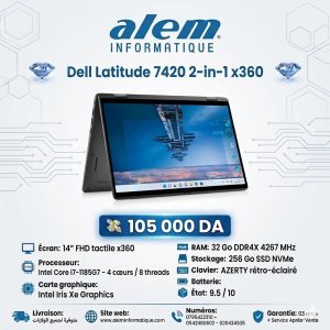 Dell Latitude 7420 2-in-1 x360 – i7-1185G7 / 32 Go / 256 Go SSD / 14″ Tactile