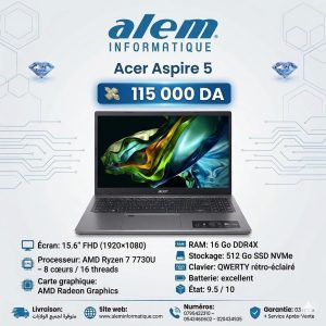 Acer Aspire 5 – Ryzen 7 7730U / 16 Go / 512 Go SSD / 15.6″ FHD