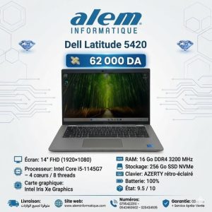 Dell Latitude 5420 – i5-1145G7 / 16 Go / 256 Go SSD / 14″ FHD