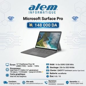 Microsoft Surface Pro 9 – i7-1265U / 16 Go DDR5 / 256 Go SSD / 3K 120Hz