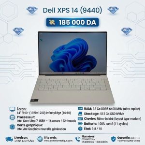 Dell XPS 14 (9440) – Ultra 7 155H / 32 Go / 512 Go SSD / 14″ FHD+