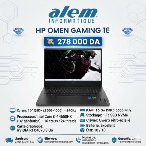 HP OMEN 16 – i7-14650HX / 16 Go DDR5 / RTX 4070 / QHD+ 240Hz