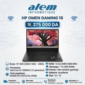 HP OMEN 16 – i9-13900HX / 16 Go DDR5 / RTX 4070 / QHD 240Hz