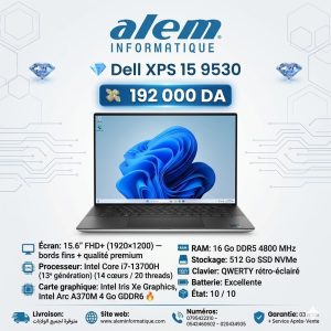 Dell XPS 15 9530 – i7-13700H / 16 Go / 512 Go SSD / Intel Arc A370M