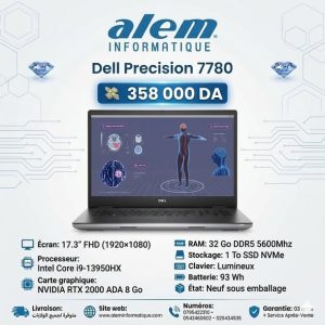 Dell Precision 7780 – i9-13950HX / 32 Go DDR5 / 1 To SSD / RTX 2000 ADA 8 Go / 17.3″ FHD