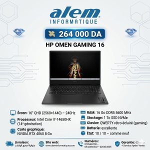 HP OMEN 16 – i7-14650HX / 16 Go DDR5 / RTX 4060 / QHD 240Hz