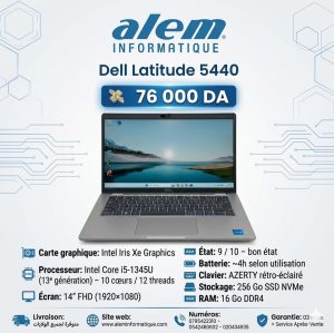 Dell Latitude 5440 – i5-1345U / 16 Go / 256 Go SSD / 14″ FHD 
