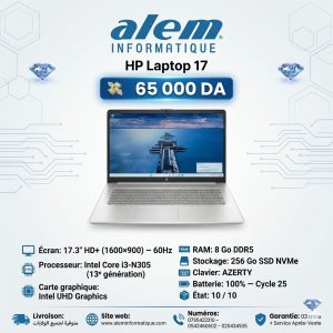 HP Laptop 17 – i3-N305 / 8 Go DDR5 / 256 Go SSD / 17.3″