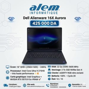 Dell Alienware 16X Aurora – Ultra 9 275HX / 32 Go DDR5 / RTX 5070 / QHD+ 240Hz