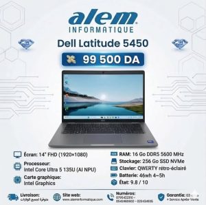 Dell Latitude 5450 – Ultra 5 135U / 16 Go DDR5 / 256 Go SSD / 14″ FHD