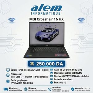 MSI Crosshair 16 HX – i7-14700HX / 16 Go DDR5 / RTX 4060 / QHD+ 240Hz