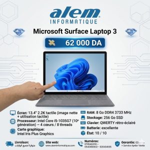 Microsoft Surface Laptop 3 – i5-1035G7 / 8 Go / 256 Go SSD / 13.4″ 2.2K Tactile